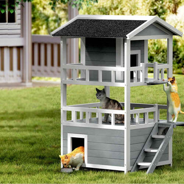 i.Pet Cat House Outdoor Shelter 72cm x 72cm x 127cm Hutch Wooden Condo Small Dog Pet Houses Enclosure
